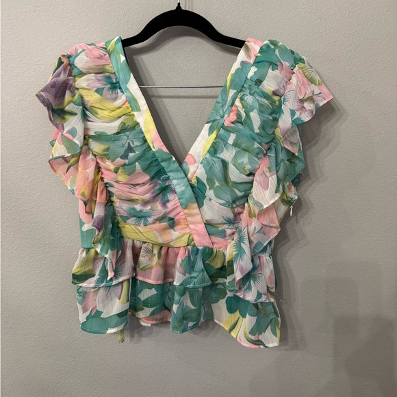 Floral V-Neck Ruffle Top - Picture 1 of 6
